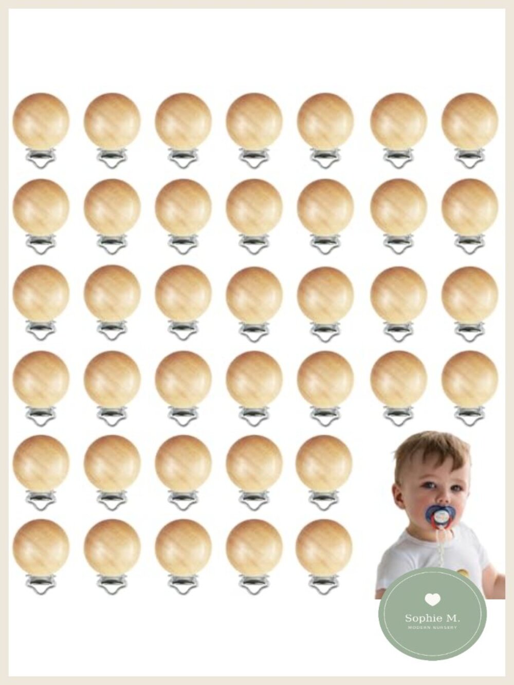 Beech Wood Pacifier Clips 38pc Metal Suspender Clips Baby Teething Holder
